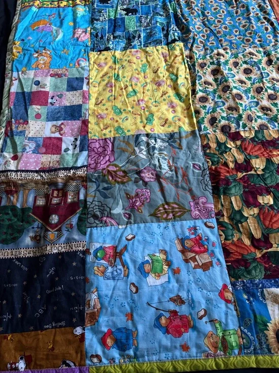 Adorable Patchwork Quilted Throw Blanket w/ Care Bear, Paddington Bear - Picture 5 of 15